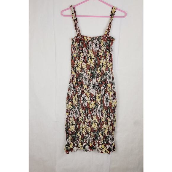 Faithful the Brand brown and yellow floral smocked ruffle hem linen dress Size 4 - Picture 3 of 13